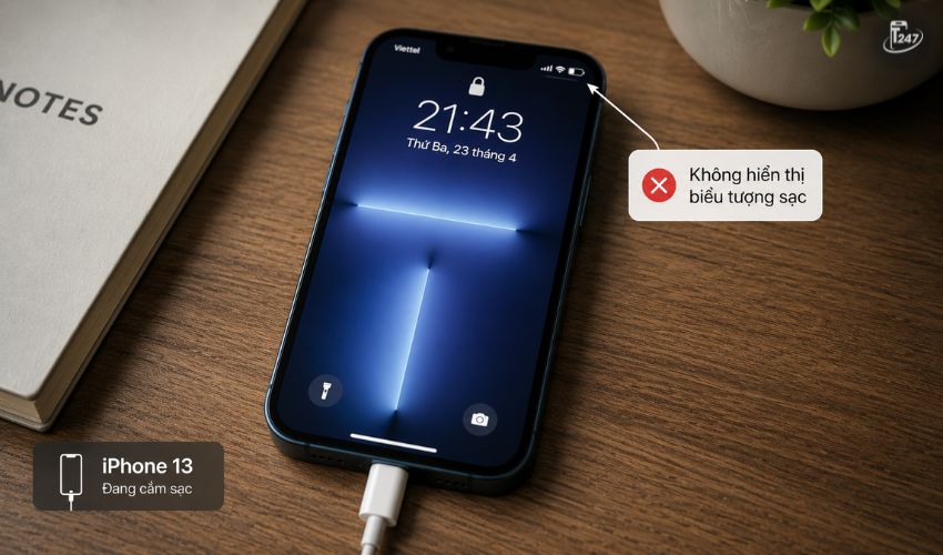 iPhone 13 không sạc được pin, màn hình hiển thị biểu tượng pin yếu và cáp sạc Lightning | Táo 247