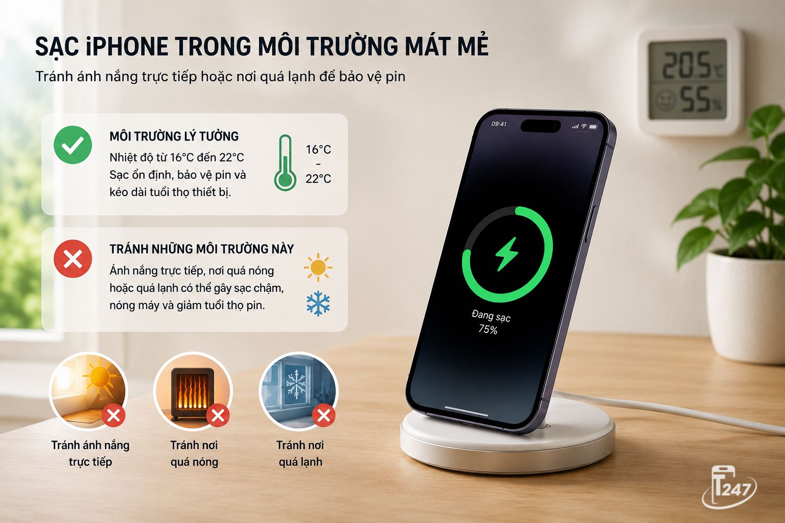 Đảm bảo sạc máy ở nơi có nhiệt độ ổn định là rất quan trọng để tối ưu hiệu suất | Táo 247